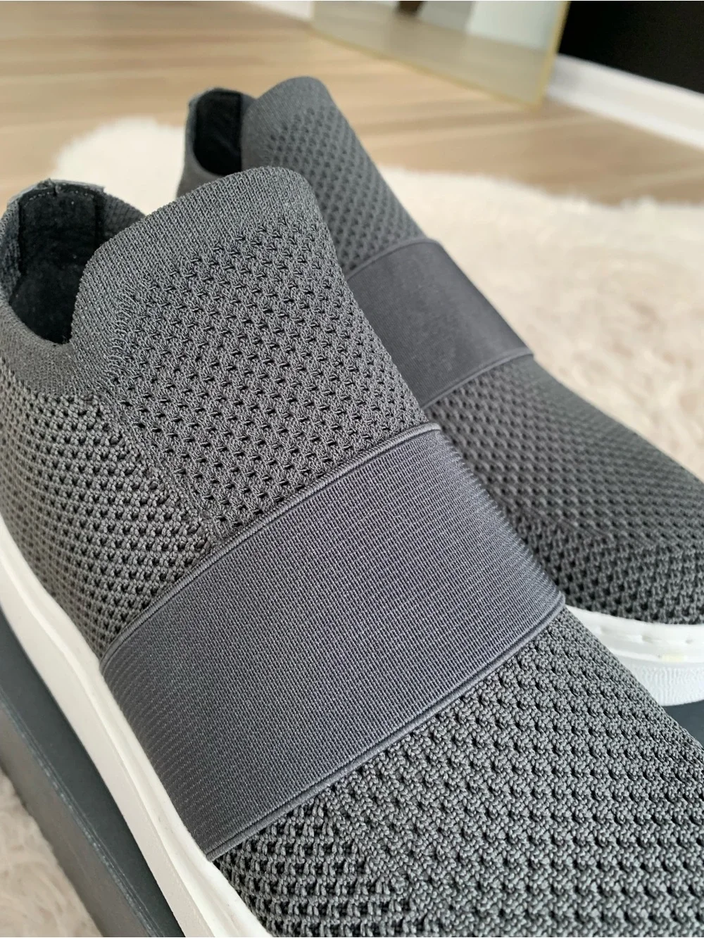 Eileen Fisher Gray Knit Slip-On Platform Sneakers with White Sole